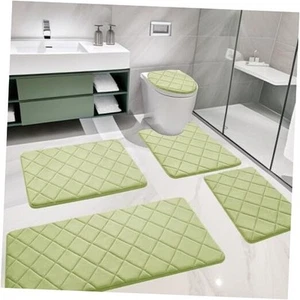 Green Bathroom Rug Set 5 Piece, Soft Non Slip Memory Foam Bath Mat, Machine - Picture 1 of 7