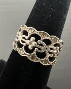 Vintage Sterling Silver Dainty Openwork Anchor Wide Band Pinky Ring Size 5 - Picture 1 of 9