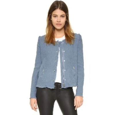 IRO Agnette Blue Tweed Distressed Snap Front Jacket Women's Size 38 US M Moto  - Image 1 of 4
