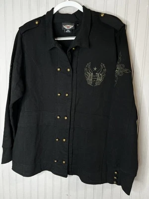 Chaqueta Harley-Davidson para mujer 1W Plus negra verde bordada alas algodón Foto 1 de 4