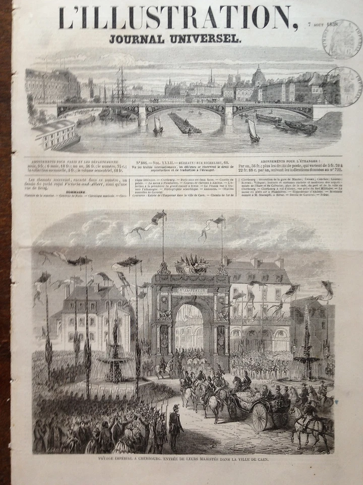 L'Illustration 1858 No 806 - Travel Imperial Cherbourg Arrival Of Ll.mm. a Caen - Image 1 of 1