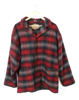 Woolrich Mackinaw Wool Blend Shadow Plaid Jacket Red/Black Size Large US Made - Image 1 of 4