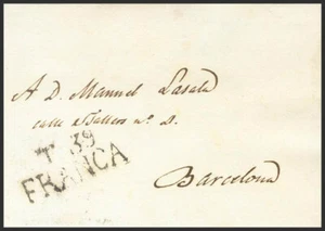 Cataluña. Prefilatelia. Umschlag 1828. Tarragona A Barcelona. Marke T.39 / - Bild 1 von 1