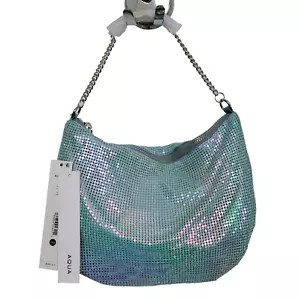 AQUA Small Mesh Baguette Iridescent Shoulder Bag In Air Blue - MSRP $98.00 - Picture 1 of 7