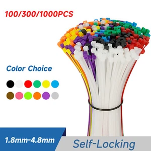 100/300/1000Pcs - Self Locking Nylon Cable Ties Zip Ties Wraps - 12 Colours - Picture 1 of 17