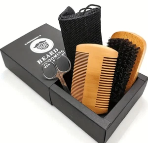 Beard Brush and Comb Set Beard & Mustache Tools Minimalist Set 3pcs Grooming Kit - Picture 1 of 3