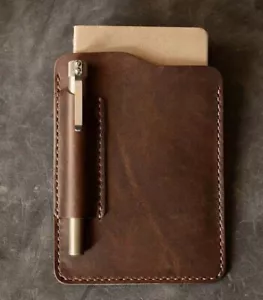 Notizbuch Notizen Buch Jacke Cover Etui Stift Tasche Halter Echt Rindsleder braun H103 - Bild 1 von 6