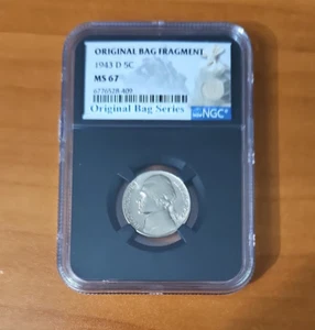 1943-D Jefferson Silver War Nickel 5c NGC MS67 Original Bag Fragment 35% Silver - Picture 1 of 4