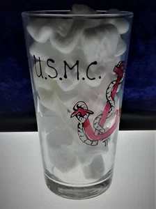 USMC / Anchor / Semper Fi, hand painted on a Luminarc 16 ounce Pub Glass - NEW - Bild 1 von 4