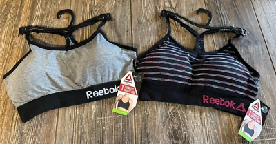 Nuevo conjunto de 2 sujetadores deportivos sin costuras Reebok para mujer ~ negro/gris ~ talla XXL Foto 1 de 4