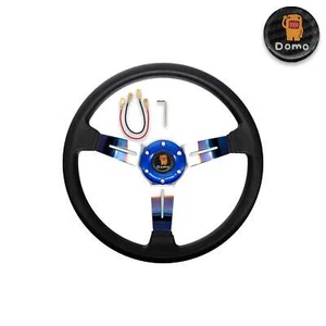 Brand New JDM Universal 350mm 14" Deep Dish Racing Domo Black Steering Wheel - Picture 1 of 3