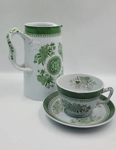 Spode Fitzhugh Green Fine Stone Pitcher Cup and Saucer Made In England Vintage - Picture 1 of 13