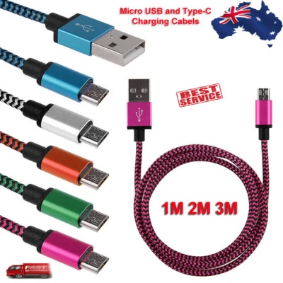 Charging Cable Micro USB or Type-C Data Sync for Samsung and Android 1M 2M 3M - Image 1 of 4