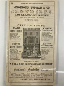 1855 Richmond, Virginia Groshong, Tupman & Co. Clothing Advertisement - Picture 1 of 6