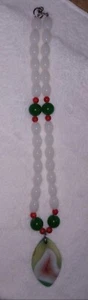 12" RED, GREEN , WHITE ONYX & SLICED GEODE NECKLACE,"BRAND NEW" - Picture 1 of 6