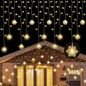 150 LED Icicle Lights with Snowflake,8 Twinkle Modes Curtain Lights,Hanging Fair - Picture 1 of 12