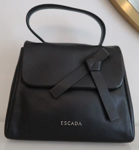 New With Tags Escada Black Leather Bow Top Handle Bag - Picture 1 of 3