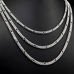 Collar italiano cadena Figaro de plata de ley 925 maciza de 3,5 mm 4 mm 20" 22" 24" - Imagen 1 de 11
