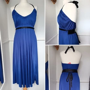 Love Label Boutique UK 8 Royal Blue Halter Open Back Ribbon Tie Midi Dress Prom - Picture 1 of 16