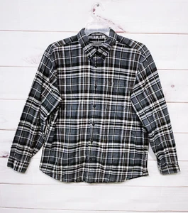 Eddie Bauer Mens Flannel Shirt Size L Gray Plaid Button Up Pocket Long Sleeve - Picture 1 of 7