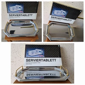 Serviertablett verchromt mit vergoldeten Griffen *TOP* - Bild 1 von 4