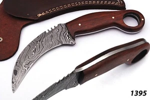 Custom Handmade Damascus Steel karambit knife with leather sheath - Picture 1 of 5