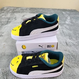 Puma Smiley World Little Kids 10C Smile Sneakers Black Yellow - Picture 1 of 13