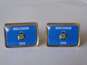 Wisconsin State Flag Cufflinks--United States of America USA US Patriotic - Picture 1 of 3