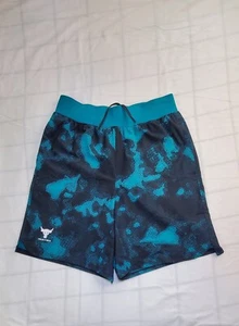 Under Armour Size M Project Rock Coastal Teal Printed Woven Medium Shorts Ca4 - Picture 1 of 10