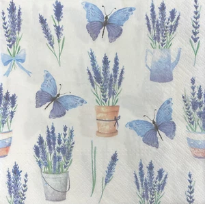 Decoupage Papierservietten Mittagessen kostenloser Versand Blumen Lavendel Schmetterling - zwei - Bild 1 von 10