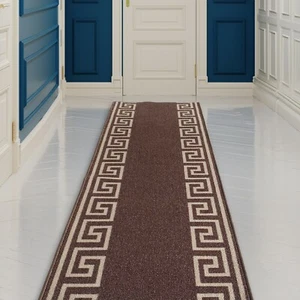 Custom Size Hallway Runner Greek Key Design Brown-Creme 26"&31"By Your Length - Picture 1 of 6
