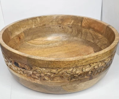 Wooden Serving Bowl Dinnerware Brown Carved Vintage Table Decor - Image 1 of 4