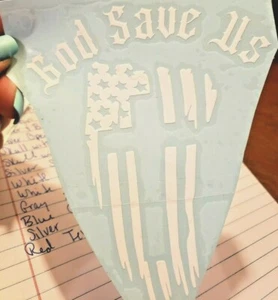 God Save Us Flag Cross Weatherproof Vinyl Decal Window Sticker Car Truck Auto US - Picture 1 of 1