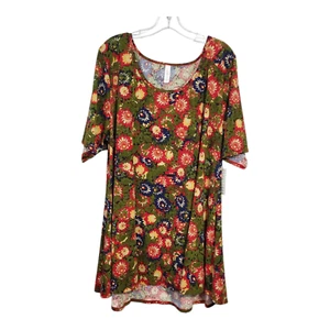 NWT Lularoe Perfect Tee 3XL Green Floral Tunic Top Long Hem Shirt Comfort Basic - Picture 1 of 9