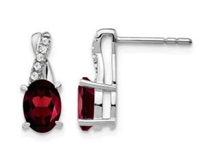 14K White Gold Oval-Cut Post Button Garnet Earrings 1.50 Carat (ctw) - Picture 1 of 3
