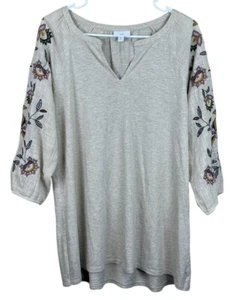 J. Jill Mix Media Floral Embroidered Sleeves Tunic Top LP Cotton Modal Blend - Picture 1 of 4