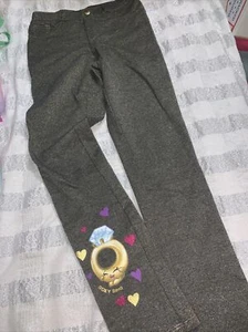 Girls Sz M 7/8 Shopkins Leggings Pants Roxy Ring Heart Black Gold Guc - Picture 1 of 7