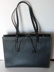 NWOT Women's Black Leather Shoulder Bag with Contrast Stitching  - Picture 1 of 9