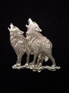 "JJ" Jonette Jewelry Silver Pewter 'Howling Wolves' Man's First Dog Pin