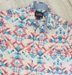 Cremieux Premium Denim Herren Größe M Kurzarm geknöpftes Hemd geometrisch - Bild 1 von 6