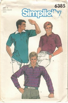 6385 Simplicity Men's Pullover Top A Time Saver Stretch Knit Sewing Pattern 1984 - Image 1 of 2