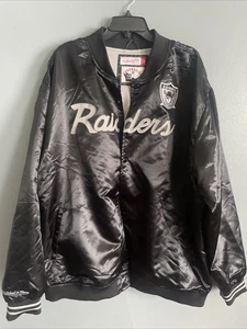 LV LA Oakland Raiders Mens Mitchell Ness Satin Button Up Jacket 3XL NFL Starter - Picture 1 of 7