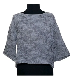 Top Eileen Fisher misto lino maglia larga Boxy Crop grigio taglia XL - Foto 1 di 14