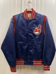 Vintage Cleveland Indians Satin Bomber Jacket Men’s Medium Blue Chief Wahoo MLB - Bild 1 von 9
