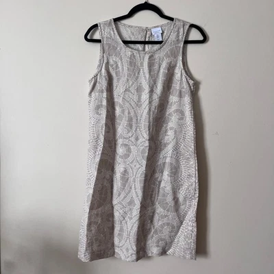 Vestido recto Kenar de lino estampado avena sin mangas para mujer pequeño playa natural Foto 1 de 4