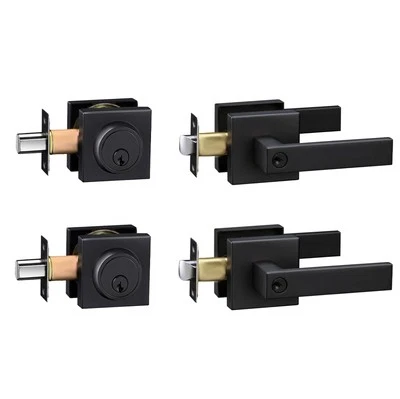 Front Door Lock Set,Keyed Alike Entry Door Locksets with Deadbolt,Black,2Pcakset - Image 1 of 4