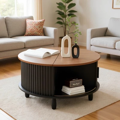 Round Coffee Table Circle Center Table with Storage Mid Century Modern Table - Image 1 of 4