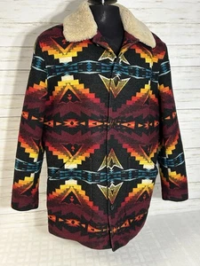 PENDLETON Wool Jacket COLORS! Native Aztec Southwest Print LARGE Men SHEARLING - Picture 1 of 22
