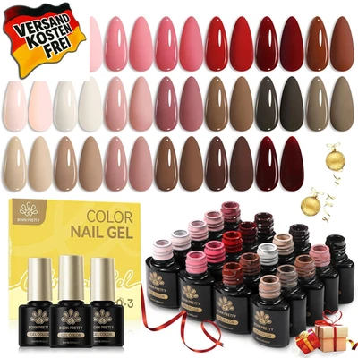 Born Pretty UV Nagellack Set Nude Rosa Rot Gel Gelnägel mit Unterlack Überlack M - Bild 1 von 4