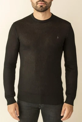 AllSaints Men's Black Spein Waffle Crew Neck Ramskull Sweater Jumper Medium - Image 1 of 4